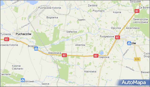 mapa Albertów gmina Puchaczów, Albertów gmina Puchaczów na mapie Targeo