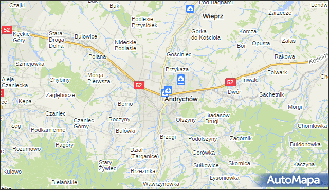 mapa Andrychów, Andrychów na mapie Targeo