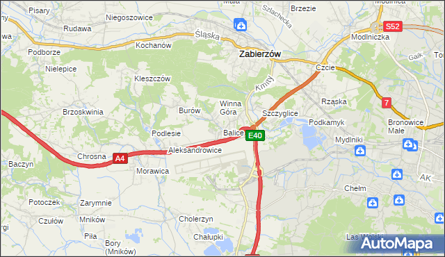 mapa Balice gmina Zabierzów, Balice gmina Zabierzów na mapie Targeo