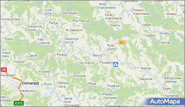 mapa Barycz gmina Domaradz, Barycz gmina Domaradz na mapie Targeo