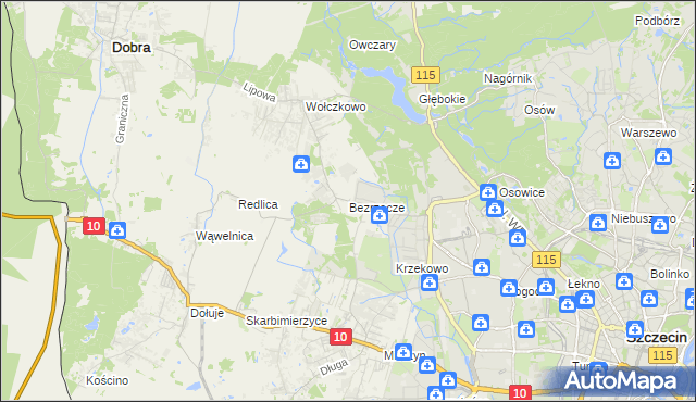 mapa Bezrzecze, Bezrzecze na mapie Targeo