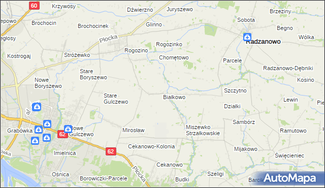 mapa Białkowo gmina Radzanowo, Białkowo gmina Radzanowo na mapie Targeo
