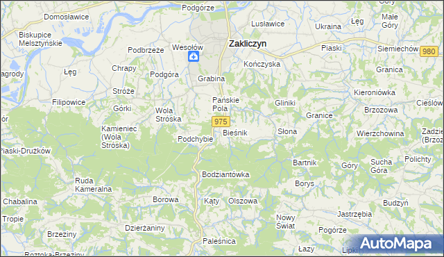 mapa Bieśnik gmina Zakliczyn, Bieśnik gmina Zakliczyn na mapie Targeo