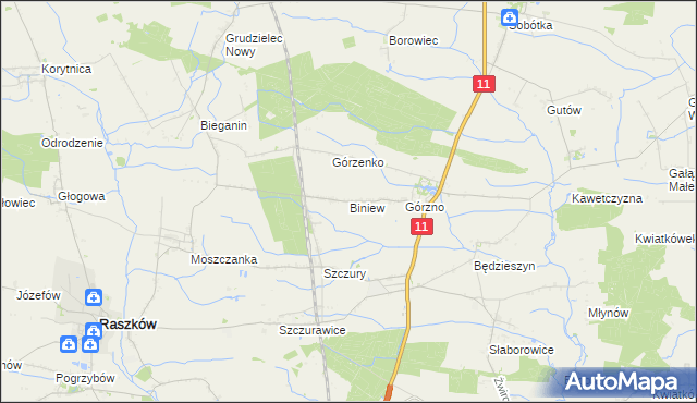 mapa Biniew, Biniew na mapie Targeo