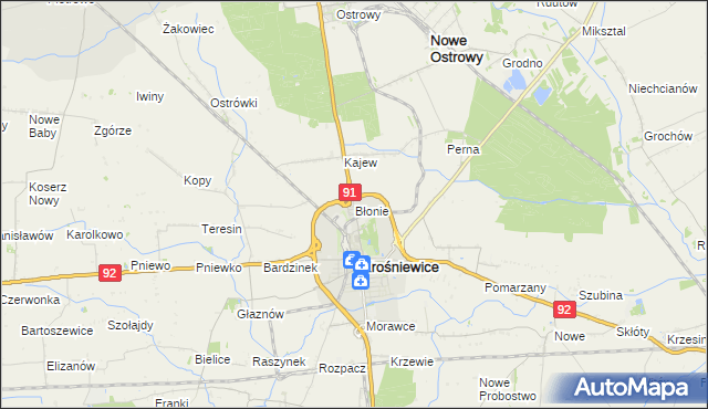 mapa Błonie gmina Krośniewice, Błonie gmina Krośniewice na mapie Targeo