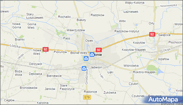 mapa Błonie powiat warszawski zachodni, Błonie powiat warszawski zachodni na mapie Targeo