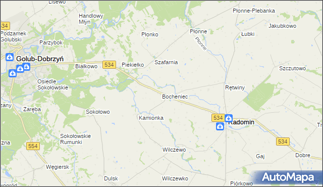 mapa Bocheniec gmina Radomin, Bocheniec gmina Radomin na mapie Targeo