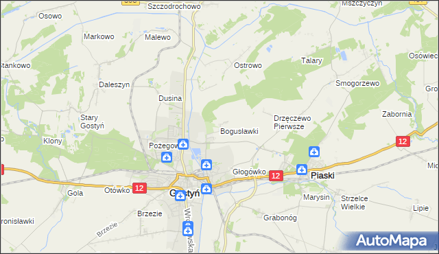 mapa Bogusławki gmina Gostyń, Bogusławki gmina Gostyń na mapie Targeo