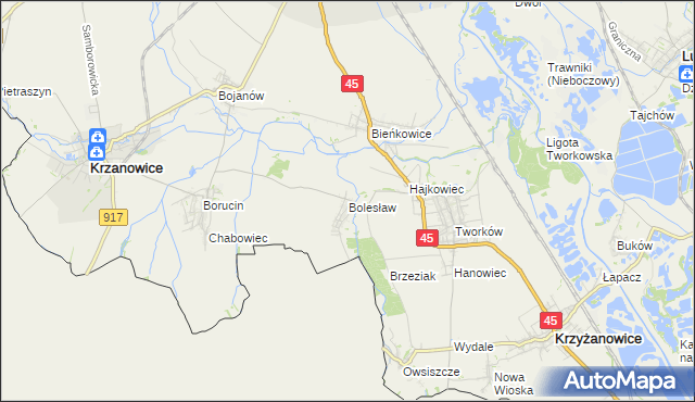 mapa Bolesław gmina Krzyżanowice, Bolesław gmina Krzyżanowice na mapie Targeo