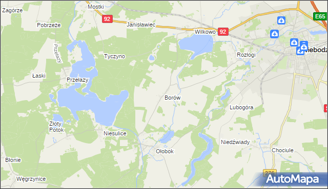 mapa Borów gmina Świebodzin, Borów gmina Świebodzin na mapie Targeo