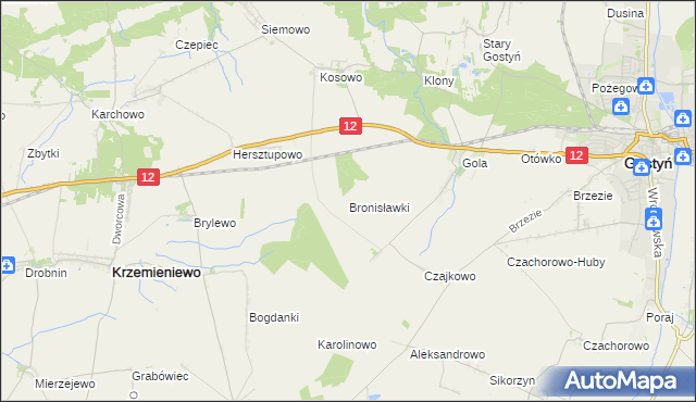 mapa Bronisławki gmina Gostyń, Bronisławki gmina Gostyń na mapie Targeo