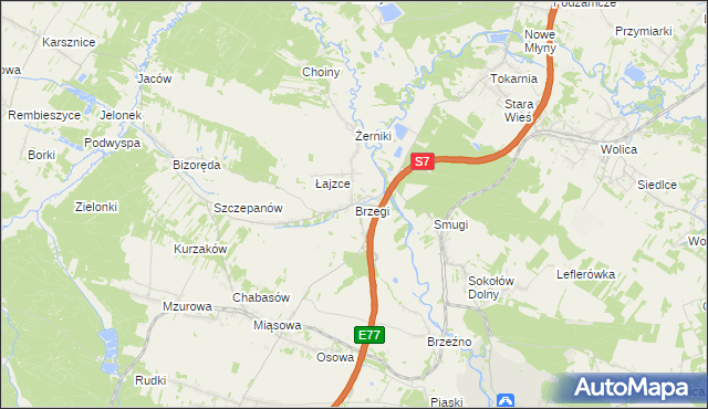 mapa Brzegi gmina Sobków, Brzegi gmina Sobków na mapie Targeo