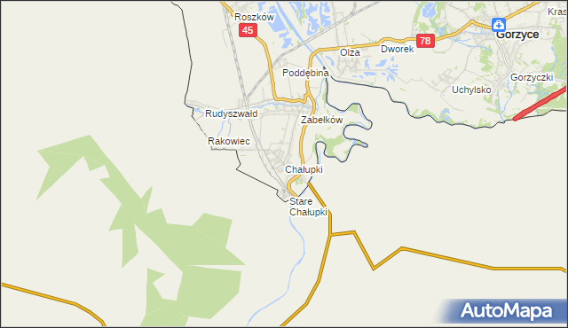 mapa Chałupki gmina Krzyżanowice, Chałupki gmina Krzyżanowice na mapie Targeo