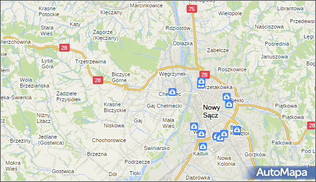 mapa Chełmiec powiat nowosądecki, Chełmiec powiat nowosądecki na mapie Targeo