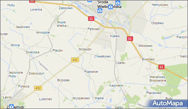 mapa Chwałkowo gmina Środa Wielkopolska, Chwałkowo gmina Środa Wielkopolska na mapie Targeo