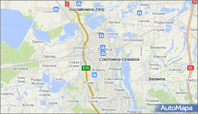 mapa Czechowic-Dziedzic, Czechowice-Dziedzice na mapie Targeo
