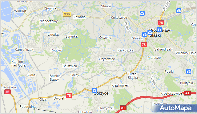 mapa Czyżowice gmina Gorzyce, Czyżowice gmina Gorzyce na mapie Targeo