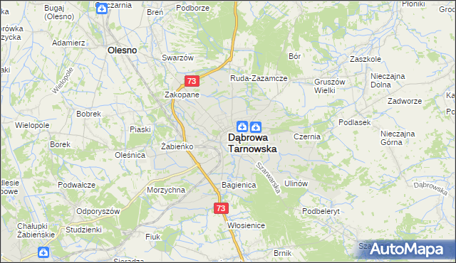 mapa Dąbrowa Tarnowska, Dąbrowa Tarnowska na mapie Targeo