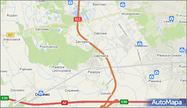 mapa Dąbrówka gmina Dopiewo, Dąbrówka gmina Dopiewo na mapie Targeo