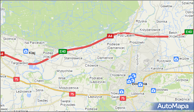 mapa Damienice, Damienice na mapie Targeo