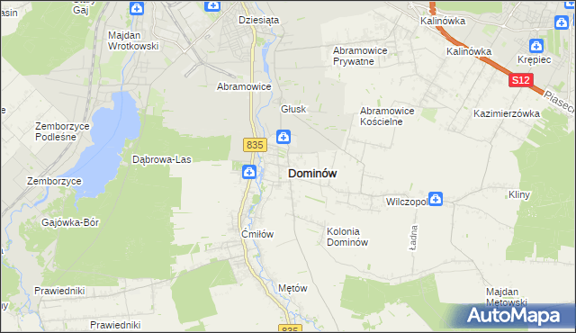 mapa Dominów gmina Głusk, Dominów gmina Głusk na mapie Targeo