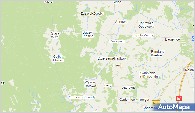 mapa Dzierzęga-Nadbory, Dzierzęga-Nadbory na mapie Targeo