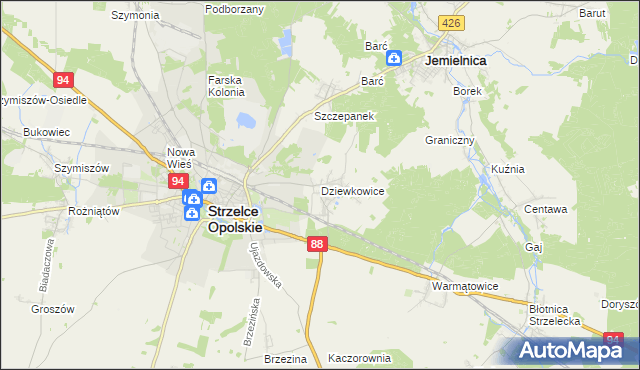 mapa Dziewkowice, Dziewkowice na mapie Targeo