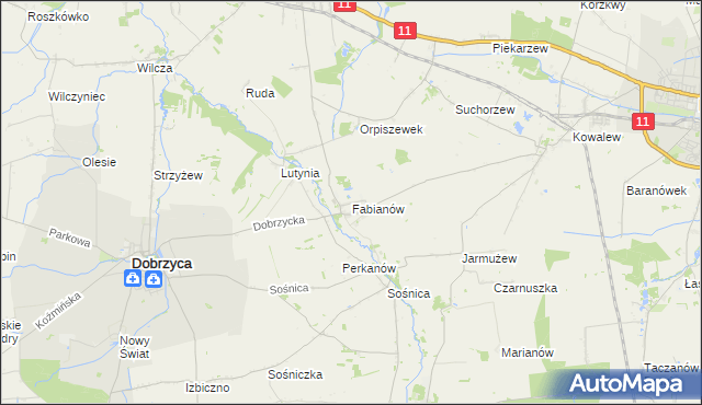 mapa Fabianów gmina Dobrzyca, Fabianów gmina Dobrzyca na mapie Targeo