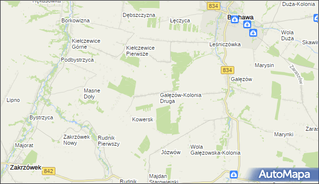 mapa Gałęzów-Kolonia Druga, Gałęzów-Kolonia Druga na mapie Targeo