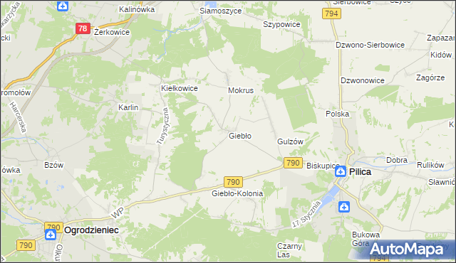 mapa Giebło, Giebło na mapie Targeo