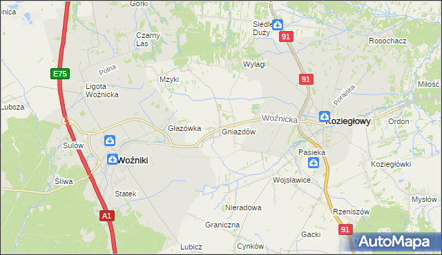 mapa Gniazdów gmina Koziegłowy, Gniazdów gmina Koziegłowy na mapie Targeo