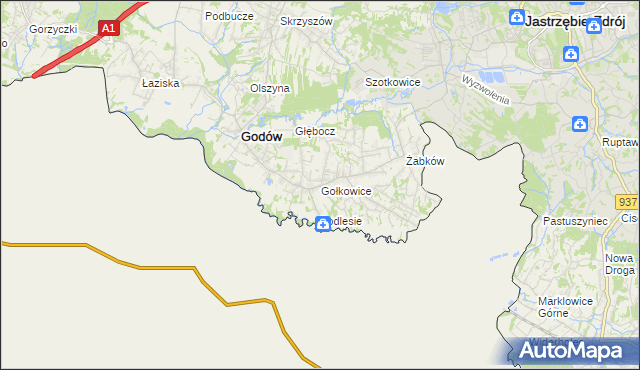 mapa Gołkowice gmina Godów, Gołkowice gmina Godów na mapie Targeo