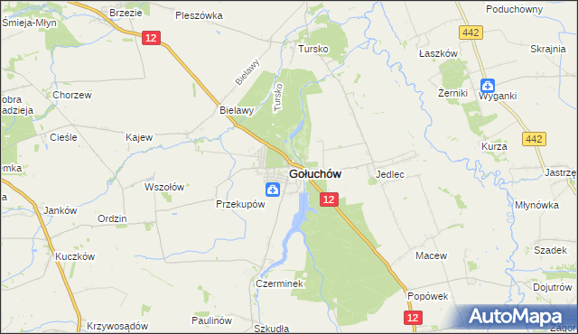 mapa Gołuchów powiat pleszewski, Gołuchów powiat pleszewski na mapie Targeo