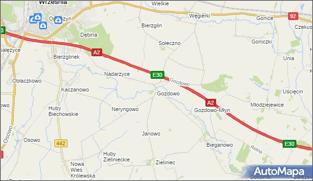 mapa Gozdowo gmina Września, Gozdowo gmina Września na mapie Targeo