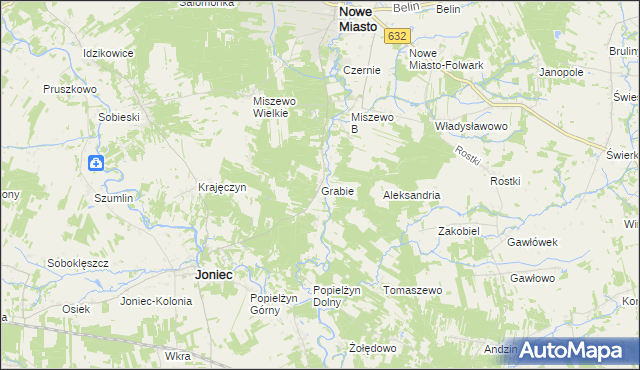 mapa Grabie gmina Nowe Miasto, Grabie gmina Nowe Miasto na mapie Targeo