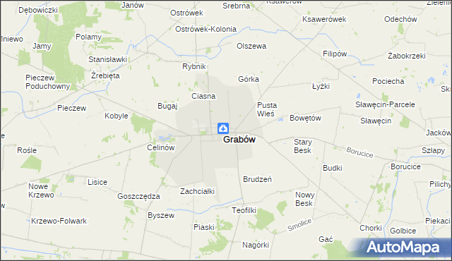 mapa Grabów powiat łęczycki, Grabów powiat łęczycki na mapie Targeo