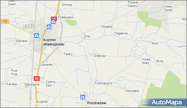 mapa Grębów gmina Rozdrażew, Grębów gmina Rozdrażew na mapie Targeo