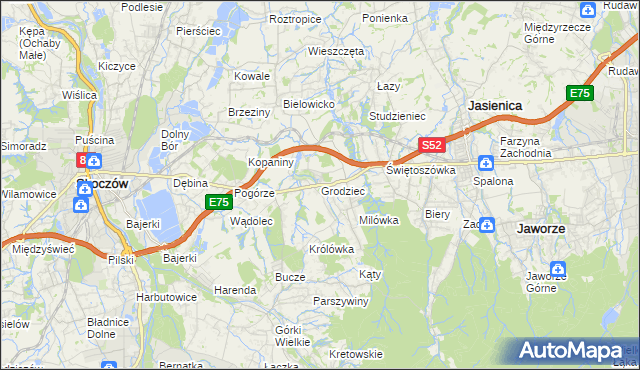 mapa Grodziec gmina Jasienica, Grodziec gmina Jasienica na mapie Targeo