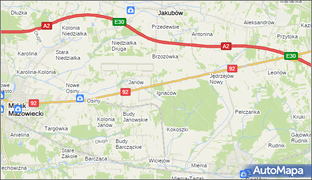 mapa Ignaców gmina Mińsk Mazowiecki, Ignaców gmina Mińsk Mazowiecki na mapie Targeo