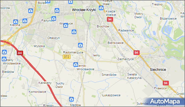 mapa Iwiny gmina Siechnice, Iwiny gmina Siechnice na mapie Targeo