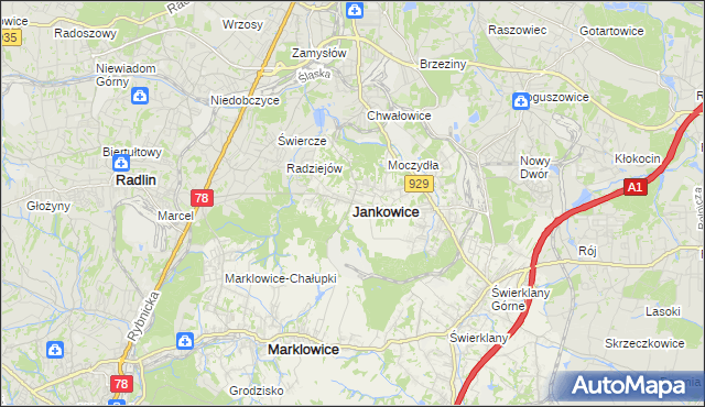 mapa Jankowice gmina Świerklany, Jankowice gmina Świerklany na mapie Targeo