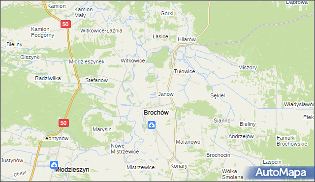 mapa Janów gmina Brochów, Janów gmina Brochów na mapie Targeo