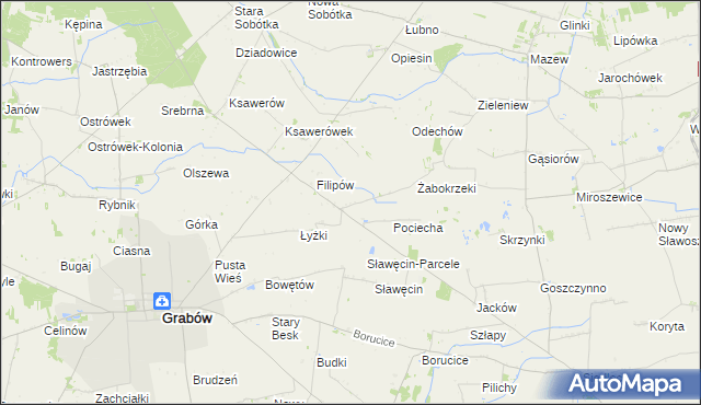 mapa Jaworów gmina Grabów, Jaworów gmina Grabów na mapie Targeo