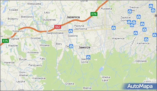 mapa Jaworze powiat bielski, Jaworze powiat bielski na mapie Targeo