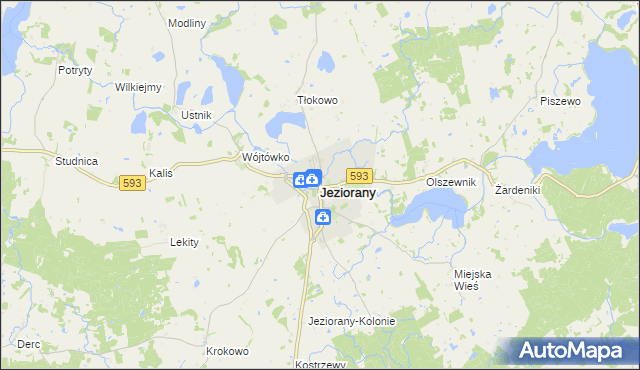 mapa Jeziorany powiat olsztyński, Jeziorany powiat olsztyński na mapie Targeo