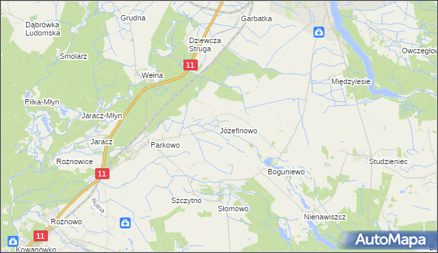 mapa Józefinowo gmina Rogoźno, Józefinowo gmina Rogoźno na mapie Targeo