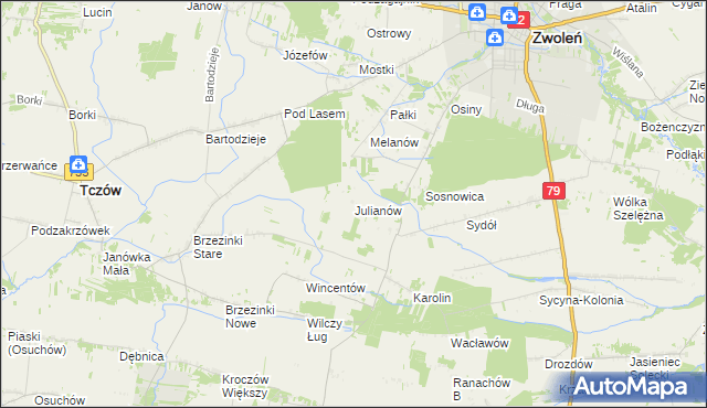 mapa Julianów gmina Tczów, Julianów gmina Tczów na mapie Targeo