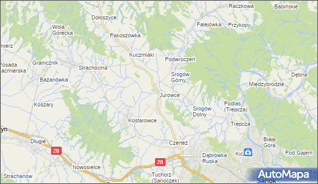 mapa Jurowce gmina Sanok, Jurowce gmina Sanok na mapie Targeo
