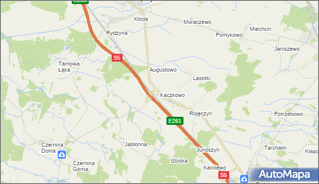 mapa Kaczkowo gmina Rydzyna, Kaczkowo gmina Rydzyna na mapie Targeo