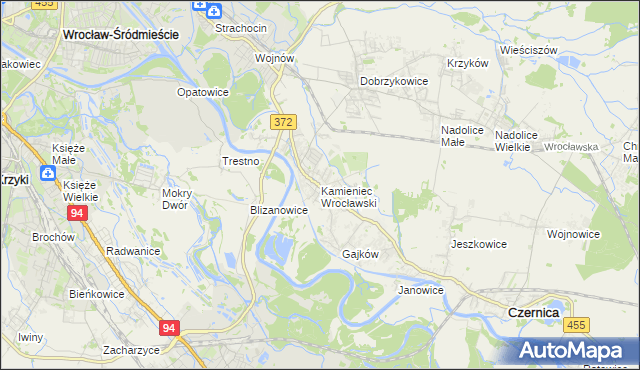 mapa Kamieniec Wrocławski, Kamieniec Wrocławski na mapie Targeo